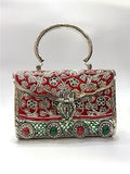 Red enamel box clutch with handle