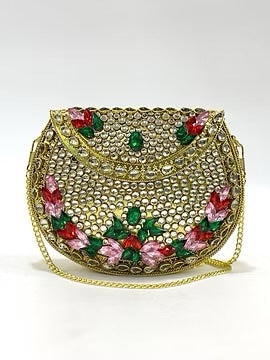 Gold floral crystal clutch