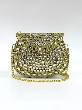Gold kundan mirror clutch