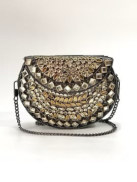 Black and gold geometric stone clutch