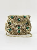 Gold clutch with green teardrop stones
