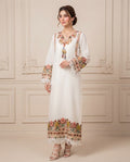Embroidered Pashmina Coord Set - Ivory White