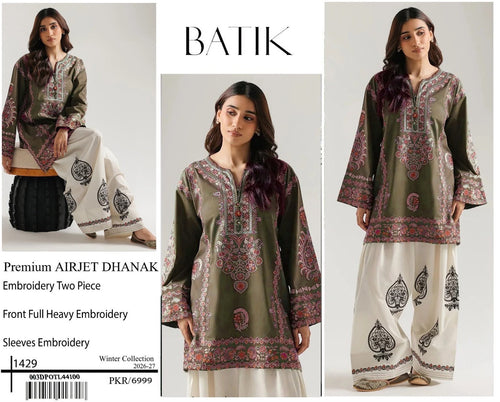 Batik olive embroidered dhanak 2-piece suit, poster