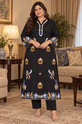 Floral embroidered kurta set, black