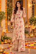 Beige Floral Print Viscose Kurta Set