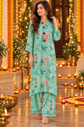 Mint Floral Print Viscose Kurta Set