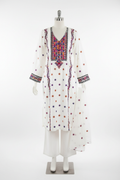 White Balochi Embroidered Cotton Dress on Mannequin